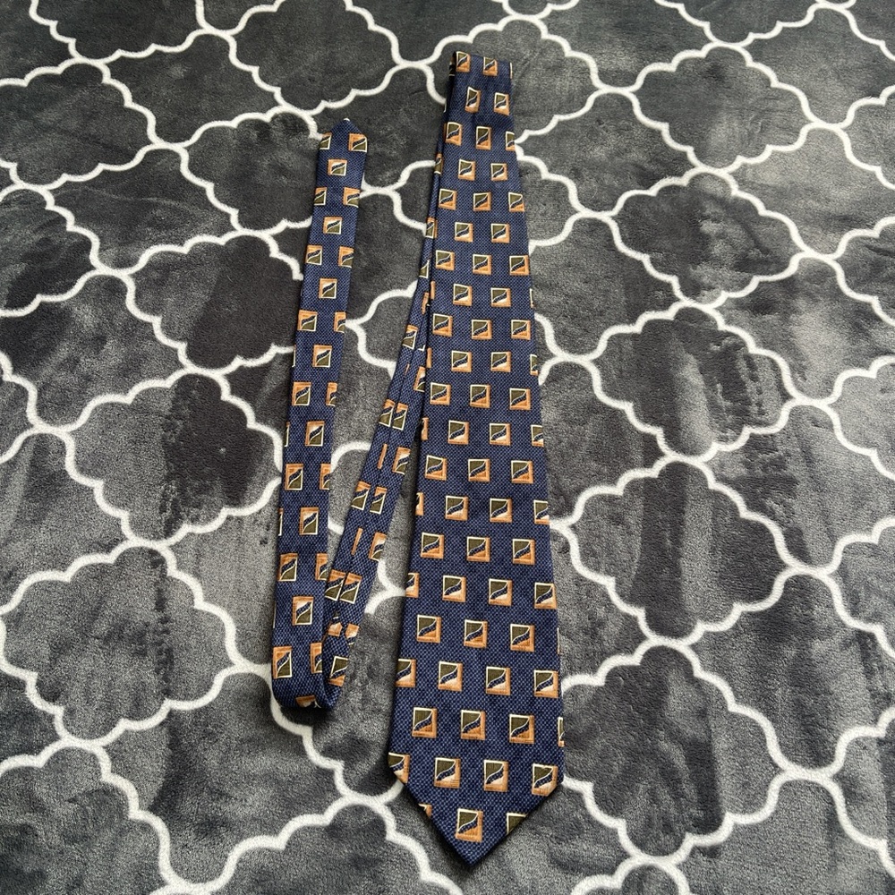 Navy Geometric Square Men's Tie with Gold Accents
